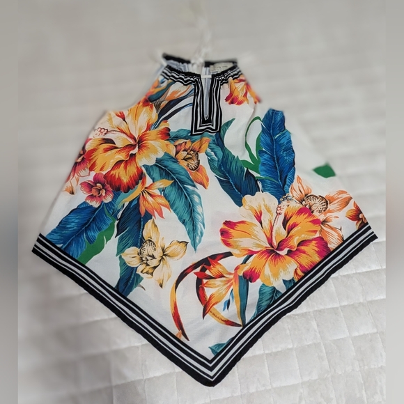 Flying Tomato Boho Chic Halter Tank Top Womens Small Tropical Floral Bandana(5) - Picture 9 of 11